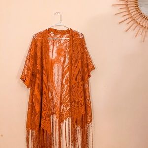 Burnt Orange Lace Kimono